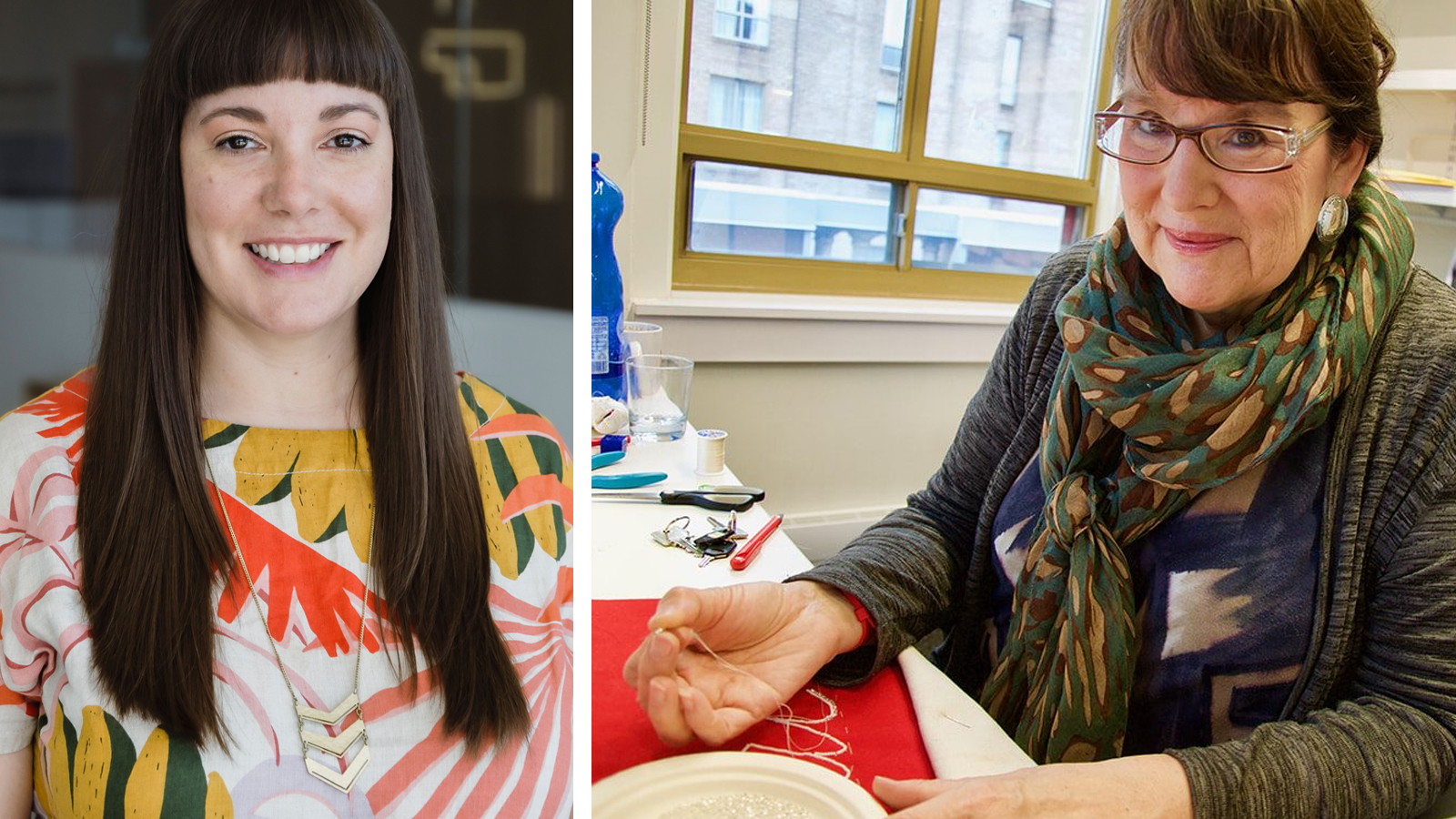 Left: Curator Tarah Hogue. Right: Exhibition advisor Sherry Farrell Racette.