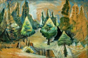 An Emily Carr painting of a Pine Forest