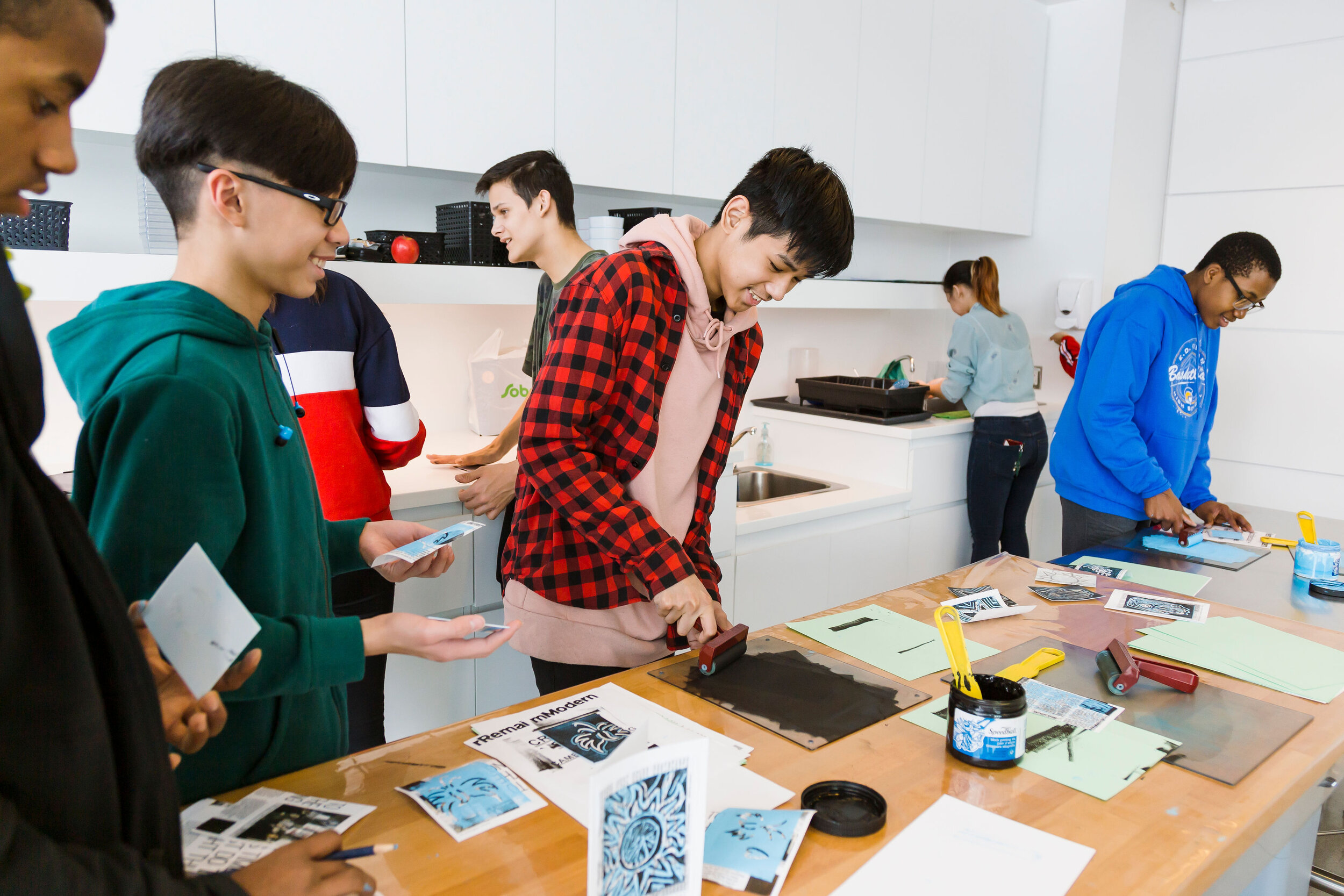 A group of students working in the learning studio